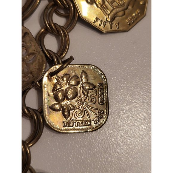 Vintage Multichain Brass Necklace DOMINICAN REPUBLIC JAMAICA coins collectible - Picture 6 of 9